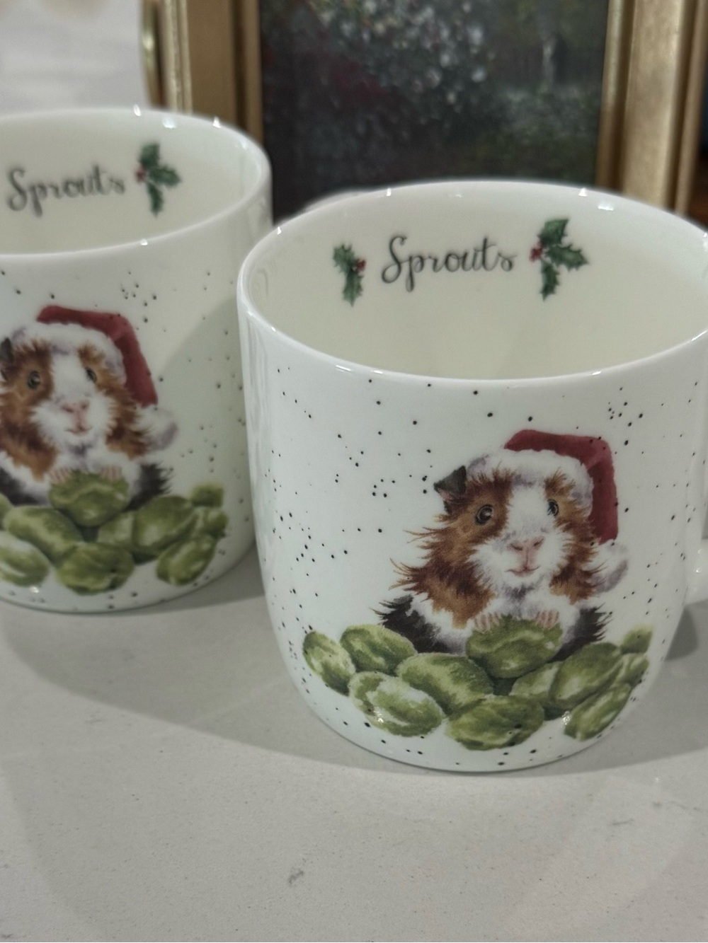 2 Royal Worcester Wrendale Sprouts Hamster 11oz Mugs Hannah Dale Christmas Holid